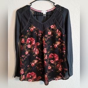 Clover + Scout Long Sleeve,Floral Print Top